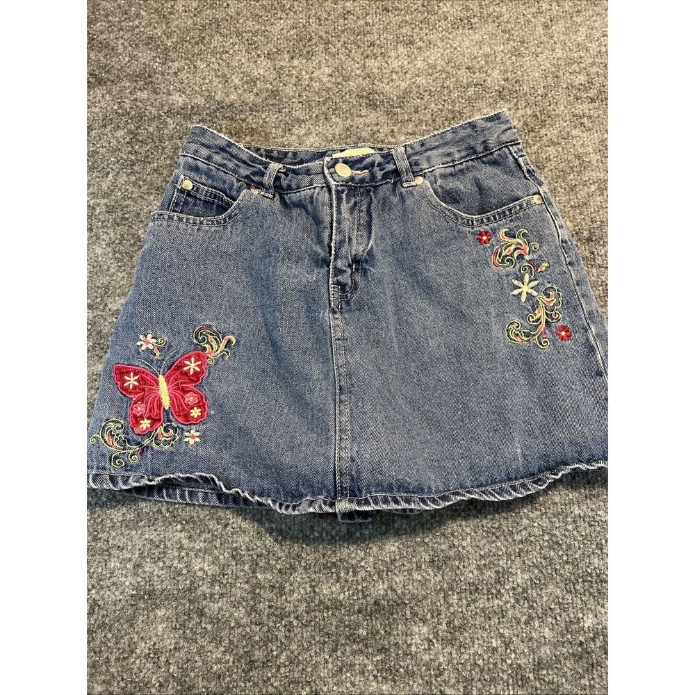 Vintage Y2K Circo Embroidered Denim Skort Girls XL 14/16 Butterfly Floral Jean